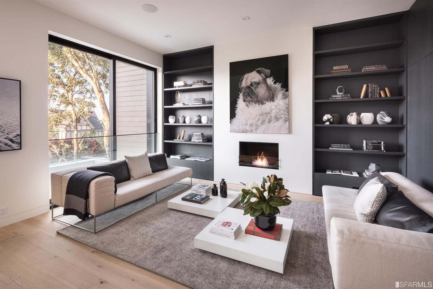 Family room with fireplace in San Francisco residence