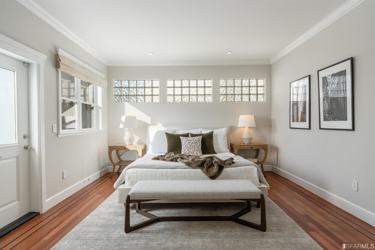 217-219 16th Avenue Longview of Master suite with glass brick windows above the bed.